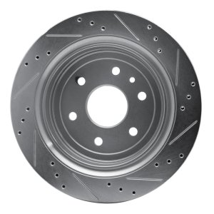 Cadillac XTS Brake Rotor (1) - Rear Left - R1 Concepts - Drilled & Slotted - Silver - `13-`19